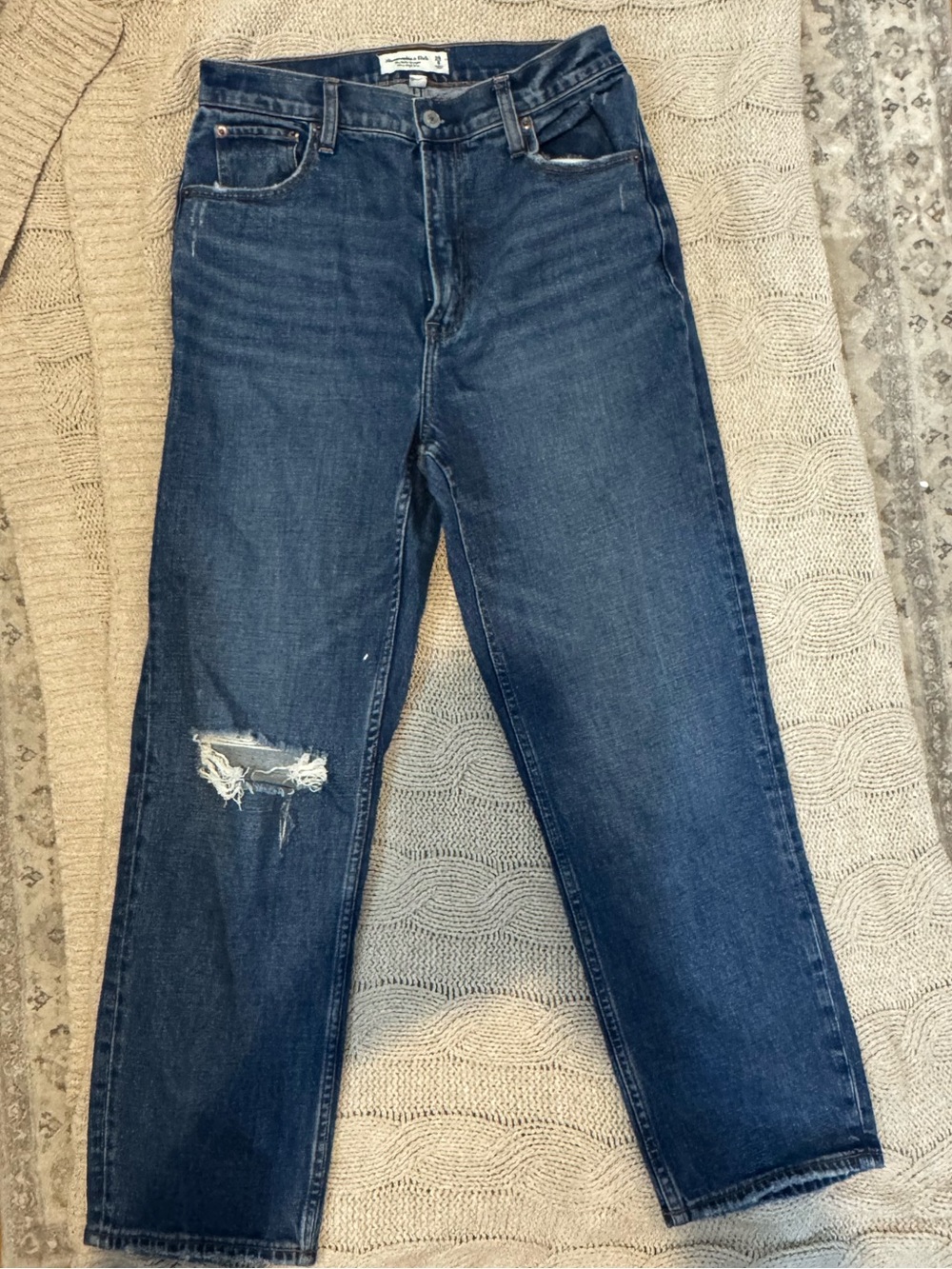 Abercrombie and Fitch Blue Distressed Straight-Leg Jeans